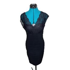 B Darlin Womens Sexy Sheer Lace Bodycon Cap Sleeve Party Dress Black SZ 9/10 EUC